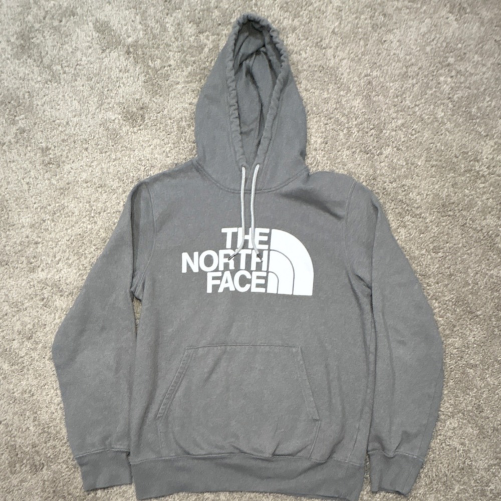 The North Face Men's Gray Fleece Pullover Hoodie Logo Graphic Print‎ Pockets M